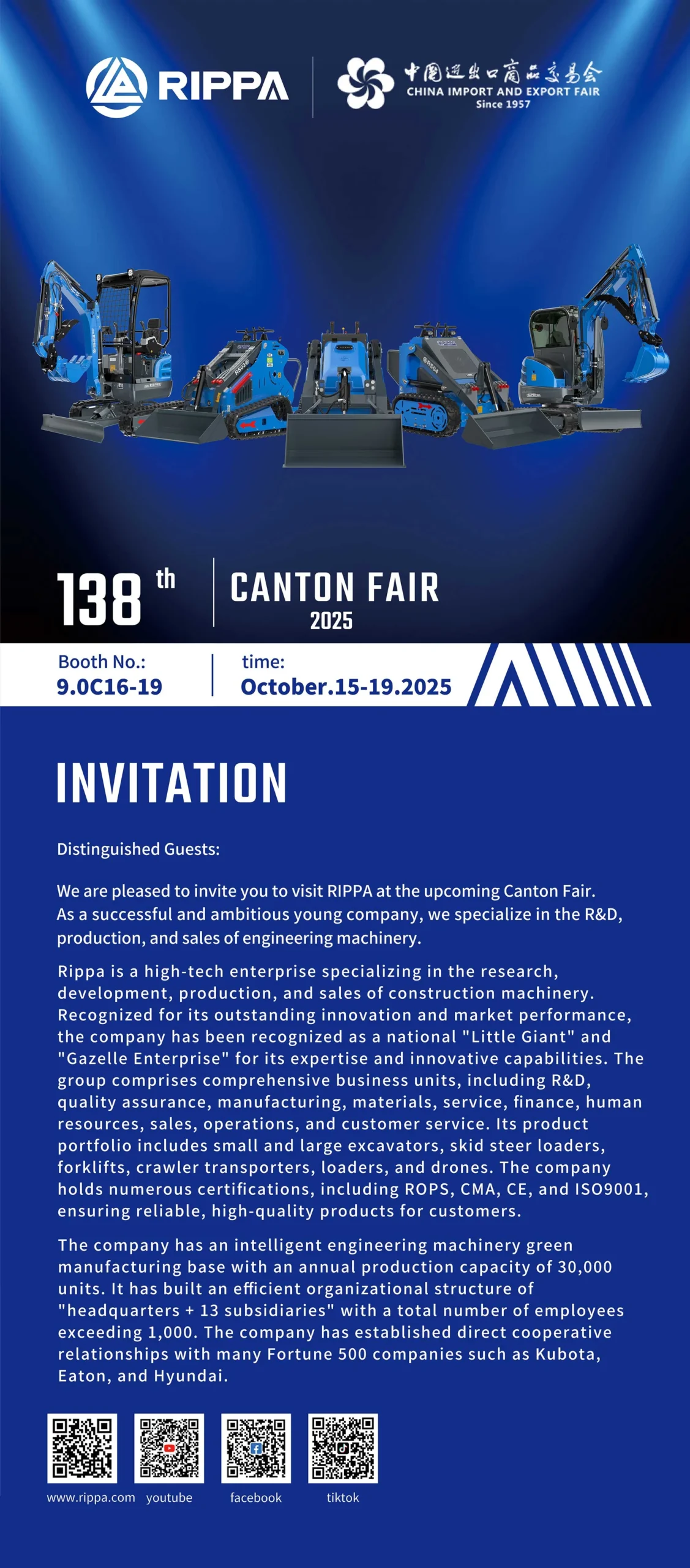 RIPPA Invites Global Partners to the 138th Canton Fair 2025-Mini Excavators For Sale - Rippa® China Manufacturer